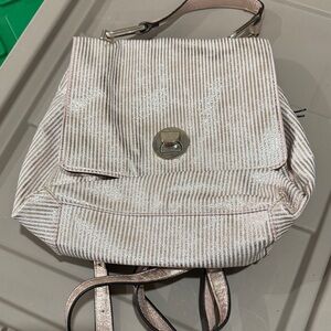 Moda Luxe Striped Cream and Silver Backpack